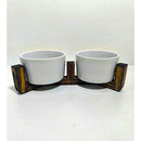 Comedouro Duplo Elevado em Madeira e Porcelana – Design Clean para Gatos e Cães de Pequeno Porte