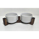 Comedouro Duplo Elevado em Madeira e Porcelana – Design Clean para Gatos e Cães de Pequeno Porte