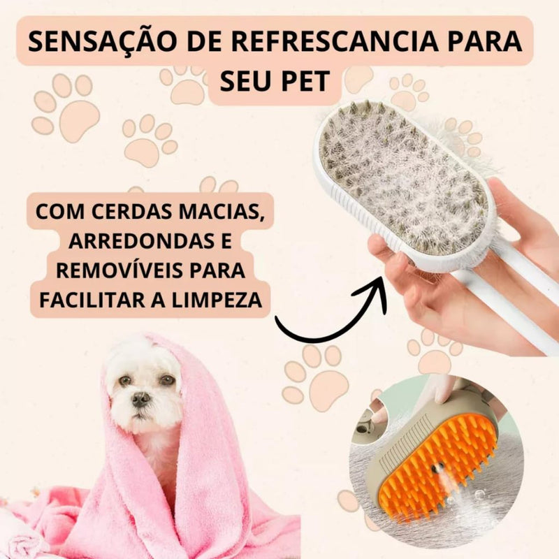 Escova Autolimpante 3 em 1 para Pelo & Higiene- ideal para manutenção em casa