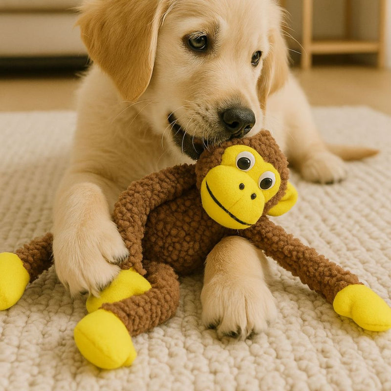 Brinquedo Mordedor Macaco de Pelúcia - Brinquedo Interativo para Pets